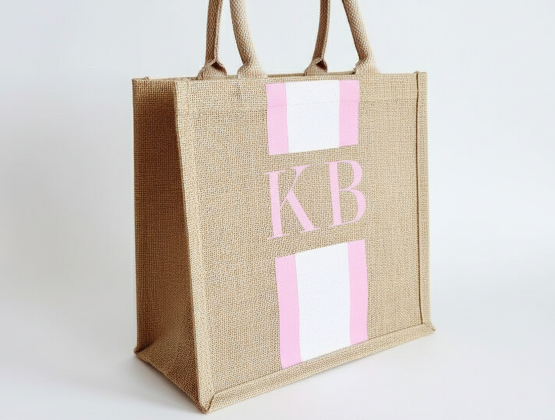 TBF Personalized Initial Canvas Tote Bag - Sturdy Natural/Beige Grocery Bag, Custom Gift For Women